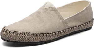 MILDSEVEN Men's Handmade Retro Linen Canvas Shoes, Pull On Straw Casual Shoes, Fashion Soft Fisherman Shoes, 15