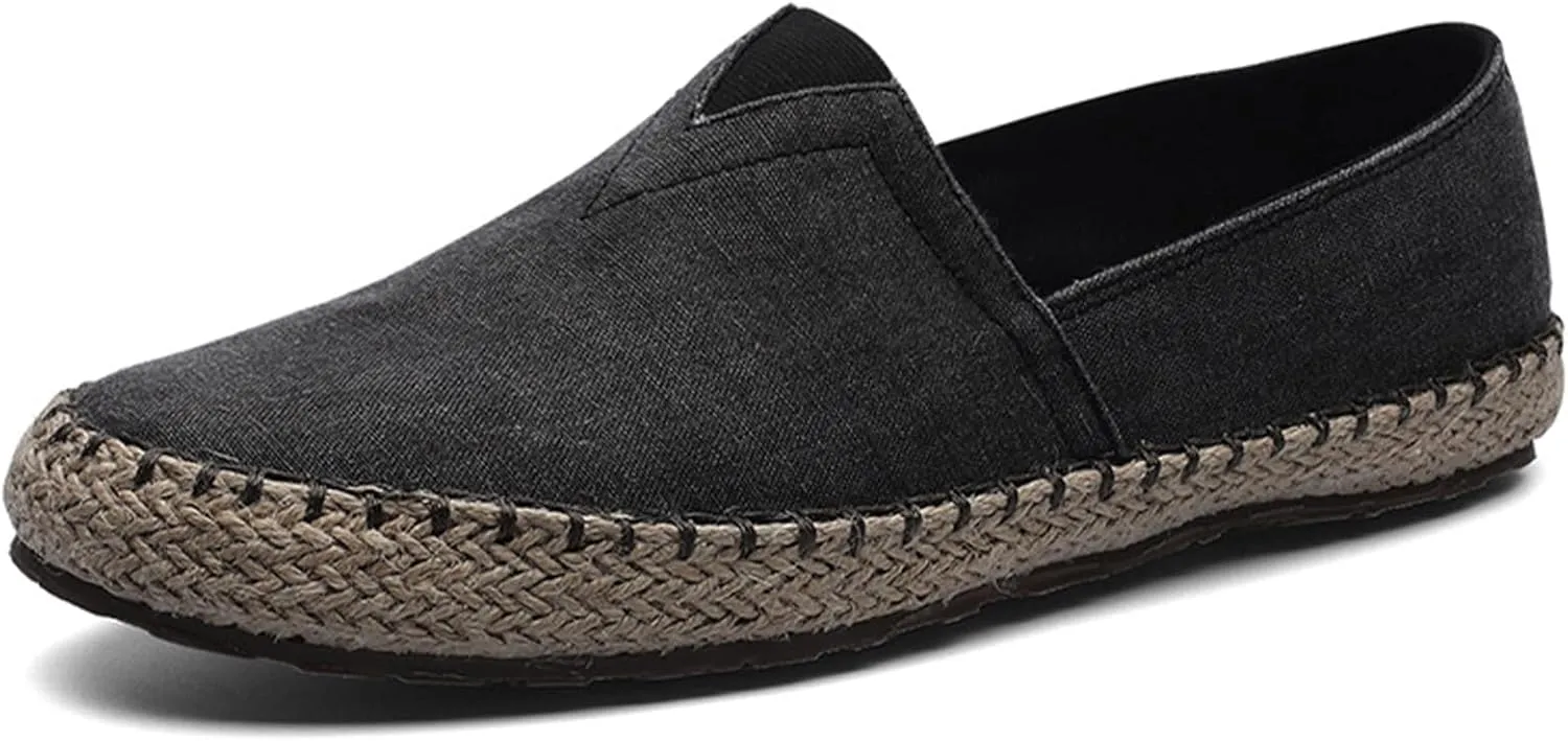 MILDSEVEN Men's Handmade Retro Linen Canvas Shoes, Pull On Straw Casual Shoes, Fashion Soft Fisherman Shoes, 15