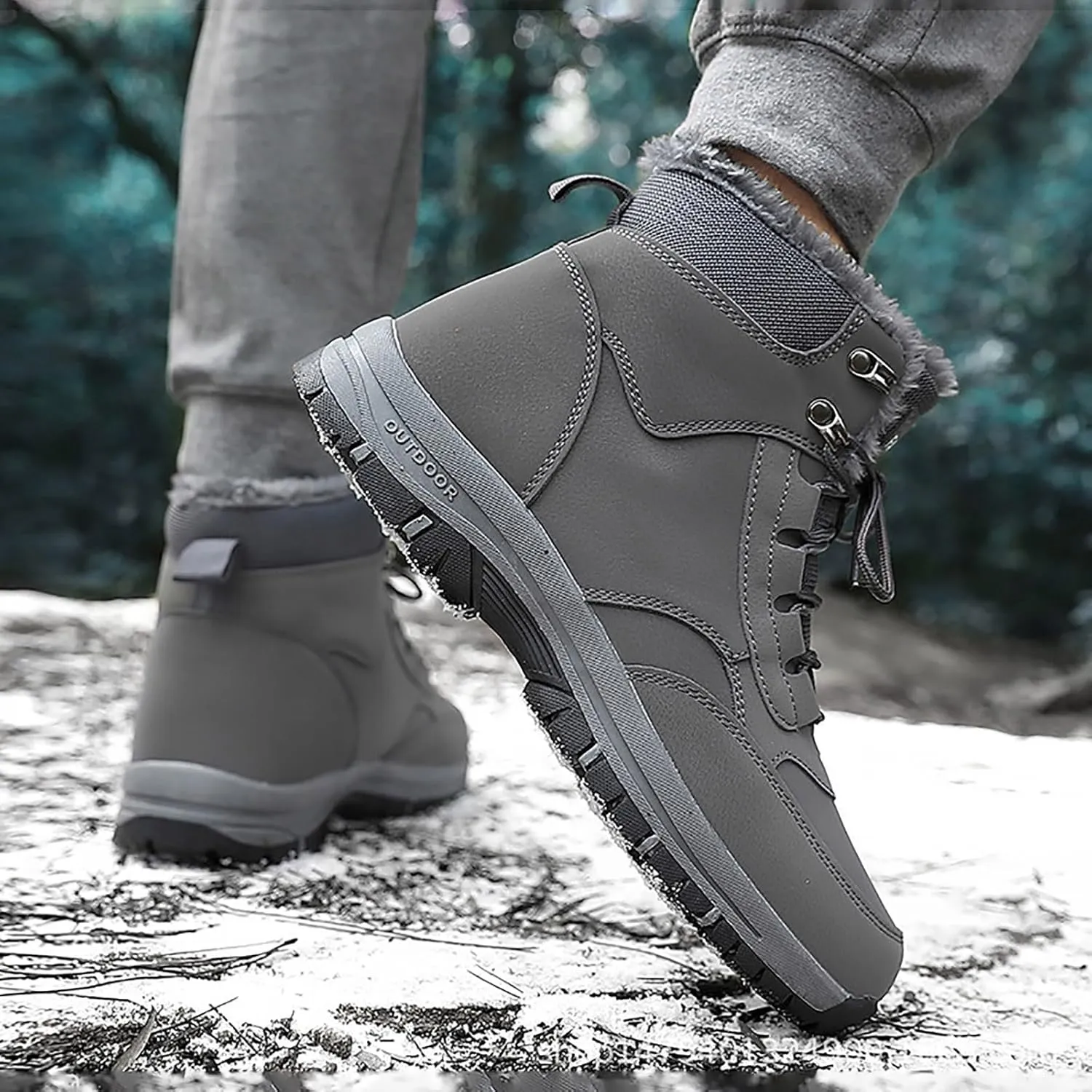 Non Slip Snow Boots for Men Fleece Lined Warm Ankle Boots Lace Up Cold Proof Winter Boots Insulated Rain Boots for Men