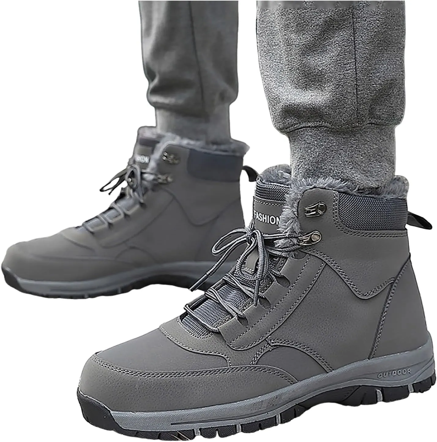 Non Slip Snow Boots for Men Fleece Lined Warm Ankle Boots Lace Up Cold Proof Winter Boots Insulated Rain Boots for Men