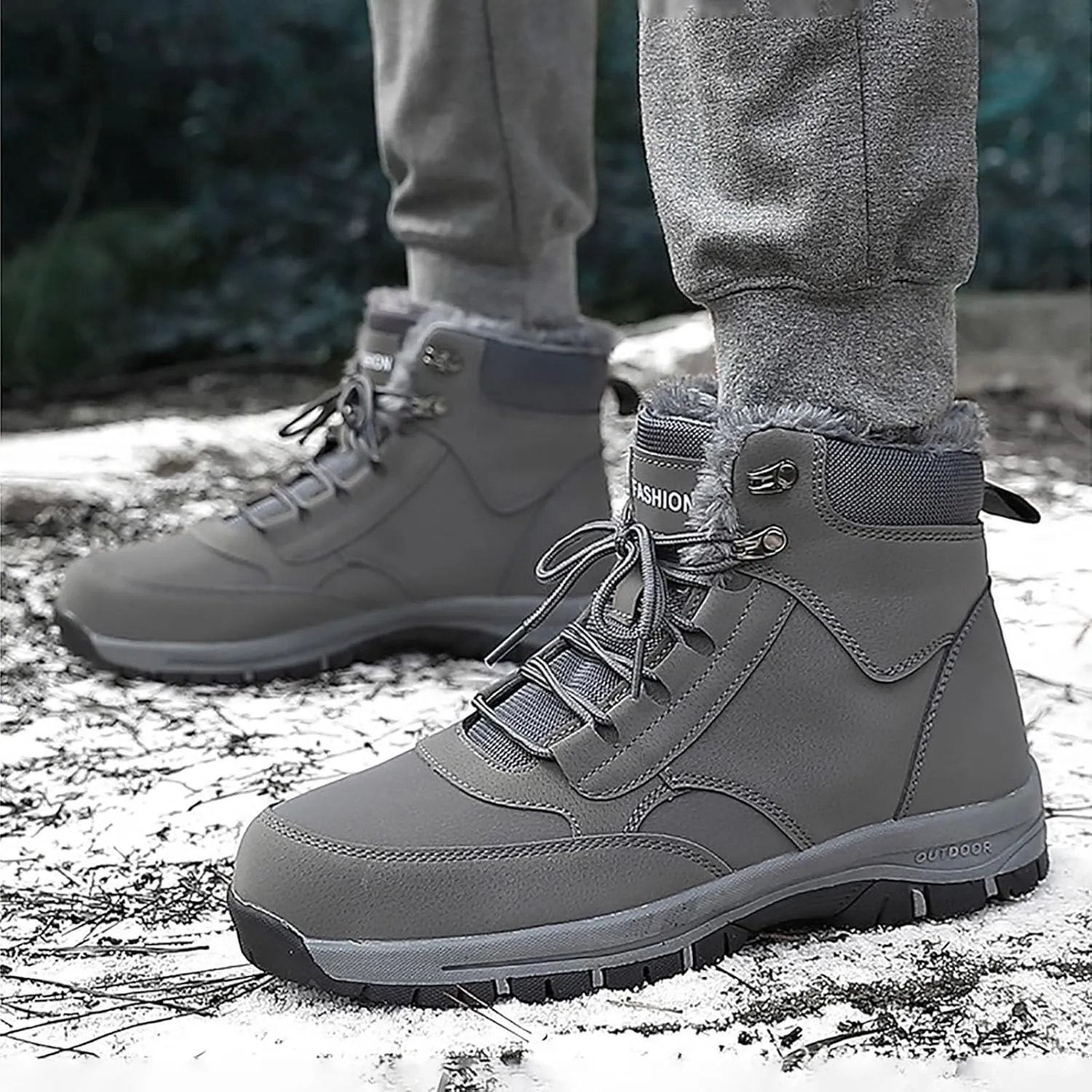 Non Slip Snow Boots for Men Fleece Lined Warm Ankle Boots Lace Up Cold Proof Winter Boots Insulated Rain Boots for Men
