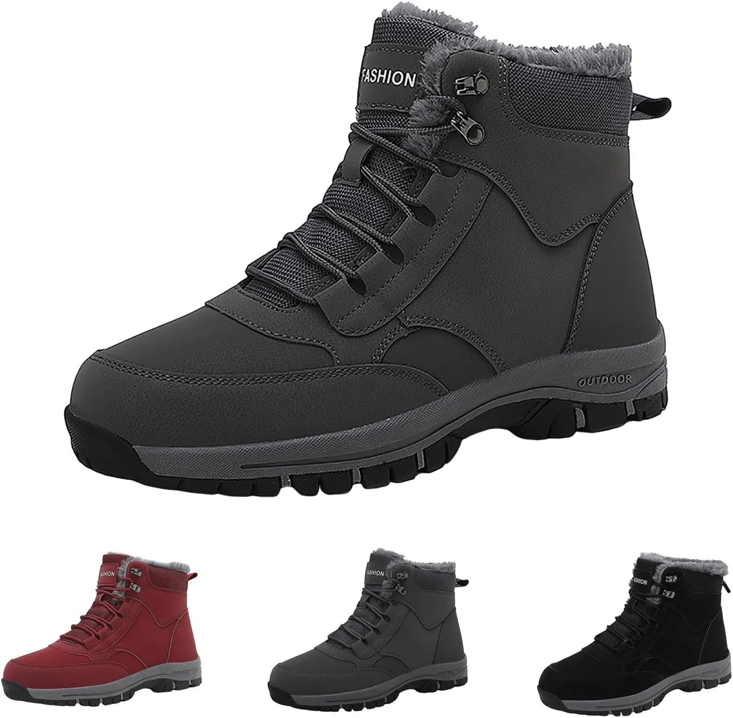 Non Slip Snow Boots for Men Fleece Lined Warm Ankle Boots Lace Up Cold Proof Winter Boots Insulated Rain Boots for Men