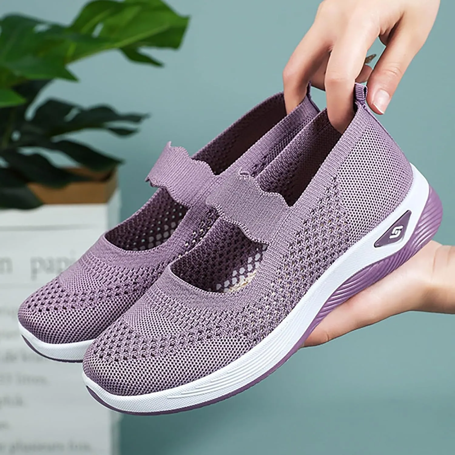 Non Slip Work Shoes Women Fashion Casual Work Shoes Chunky Sneakers Women's Soft Sole Mesh Comfort Orthopedic Basketball Shoe Grip Loafers Casual Slip On