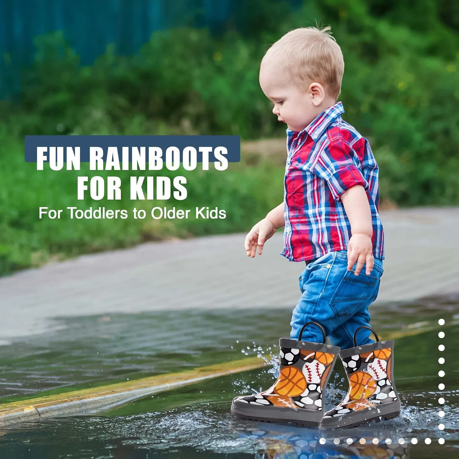 NORTY Rubber Rain Boots for Kids - Waterproof Rubber Boots Boys and Girls Solid & Printed Rainboots for Toddlers and Kids