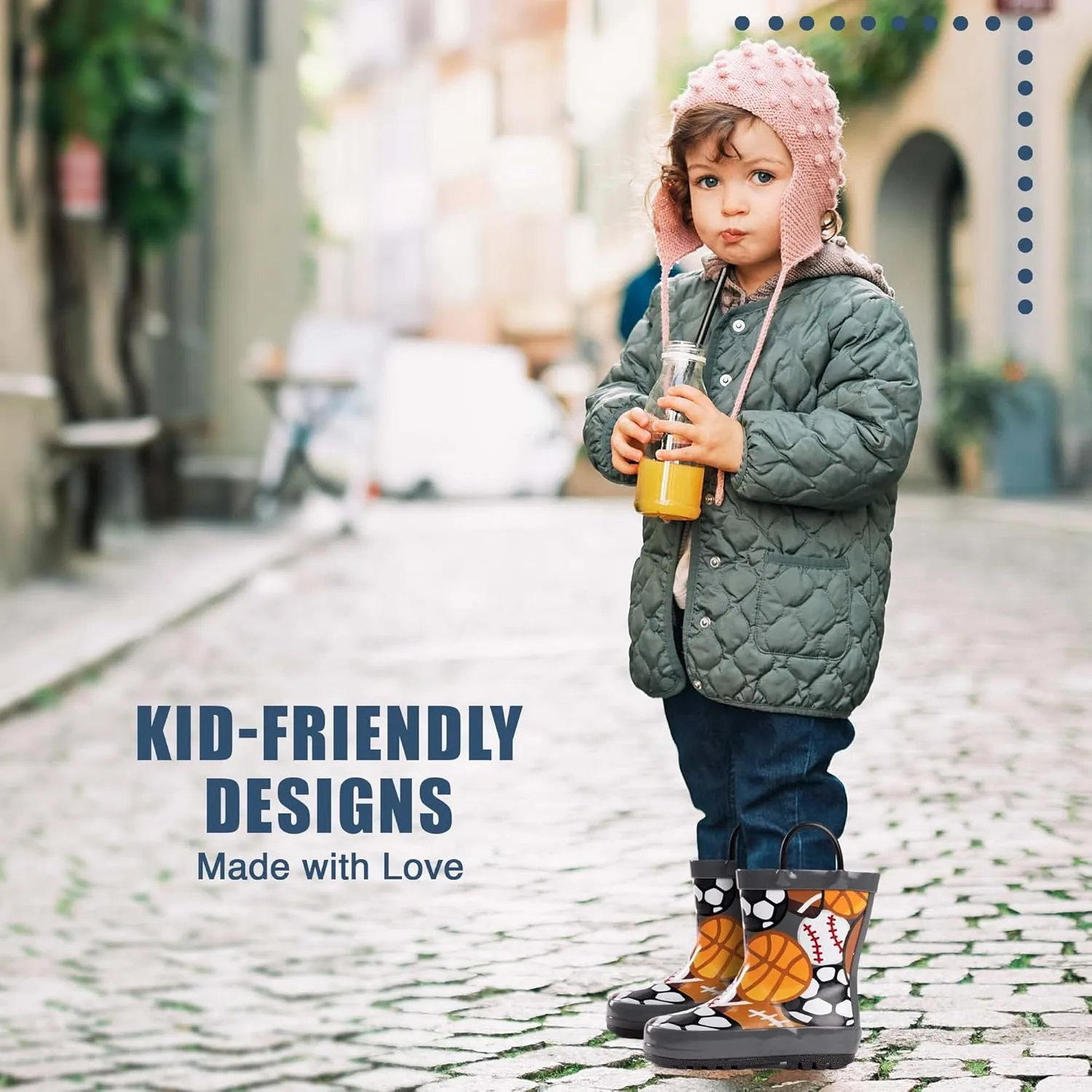 NORTY Rubber Rain Boots for Kids - Waterproof Rubber Boots Boys and Girls Solid & Printed Rainboots for Toddlers and Kids