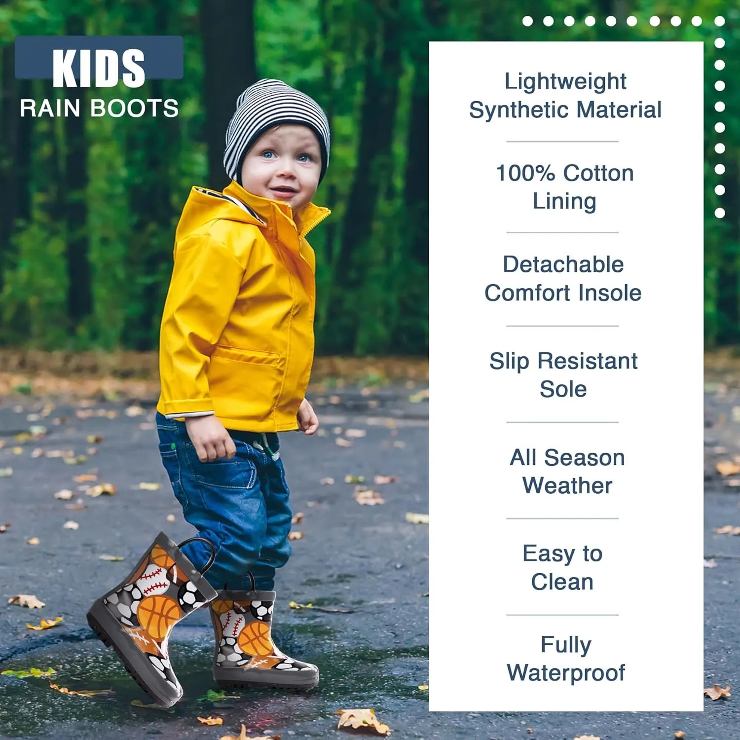 NORTY Rubber Rain Boots for Kids - Waterproof Rubber Boots Boys and Girls Solid & Printed Rainboots for Toddlers and Kids