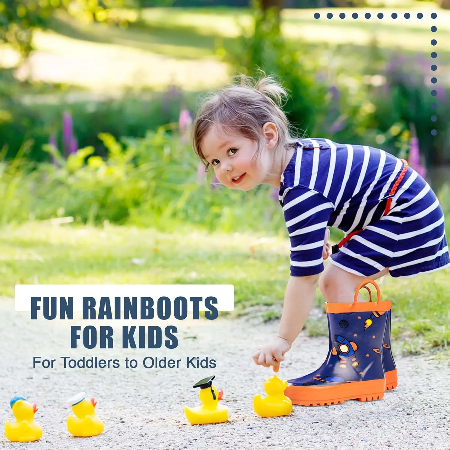 NORTY Rubber Rain Boots for Kids - Waterproof Rubber Boots Boys and Girls Solid & Printed Rainboots for Toddlers and Kids