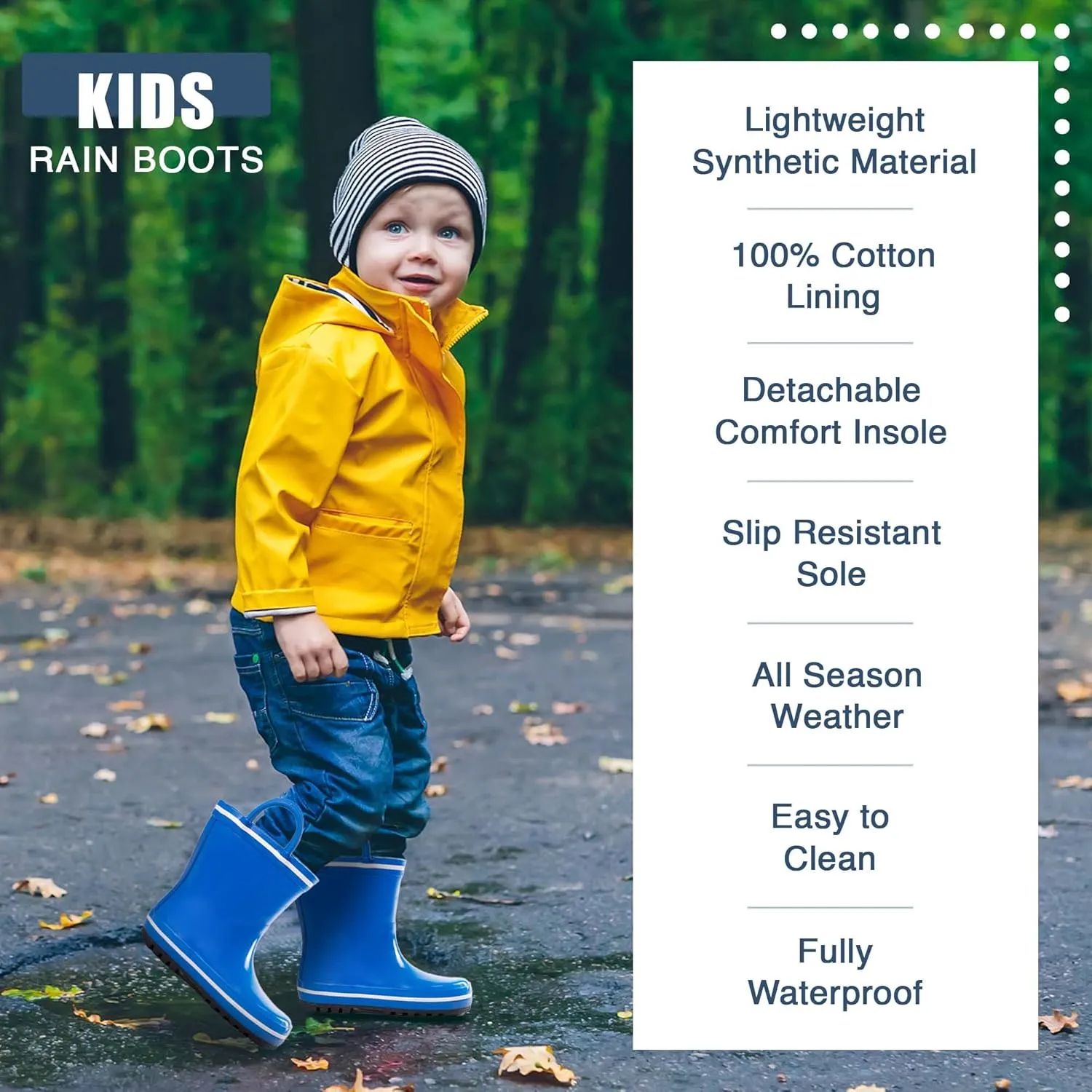 NORTY Rubber Rain Boots for Kids - Waterproof Rubber Boots Boys and Girls Solid & Printed Rainboots for Toddlers and Kids