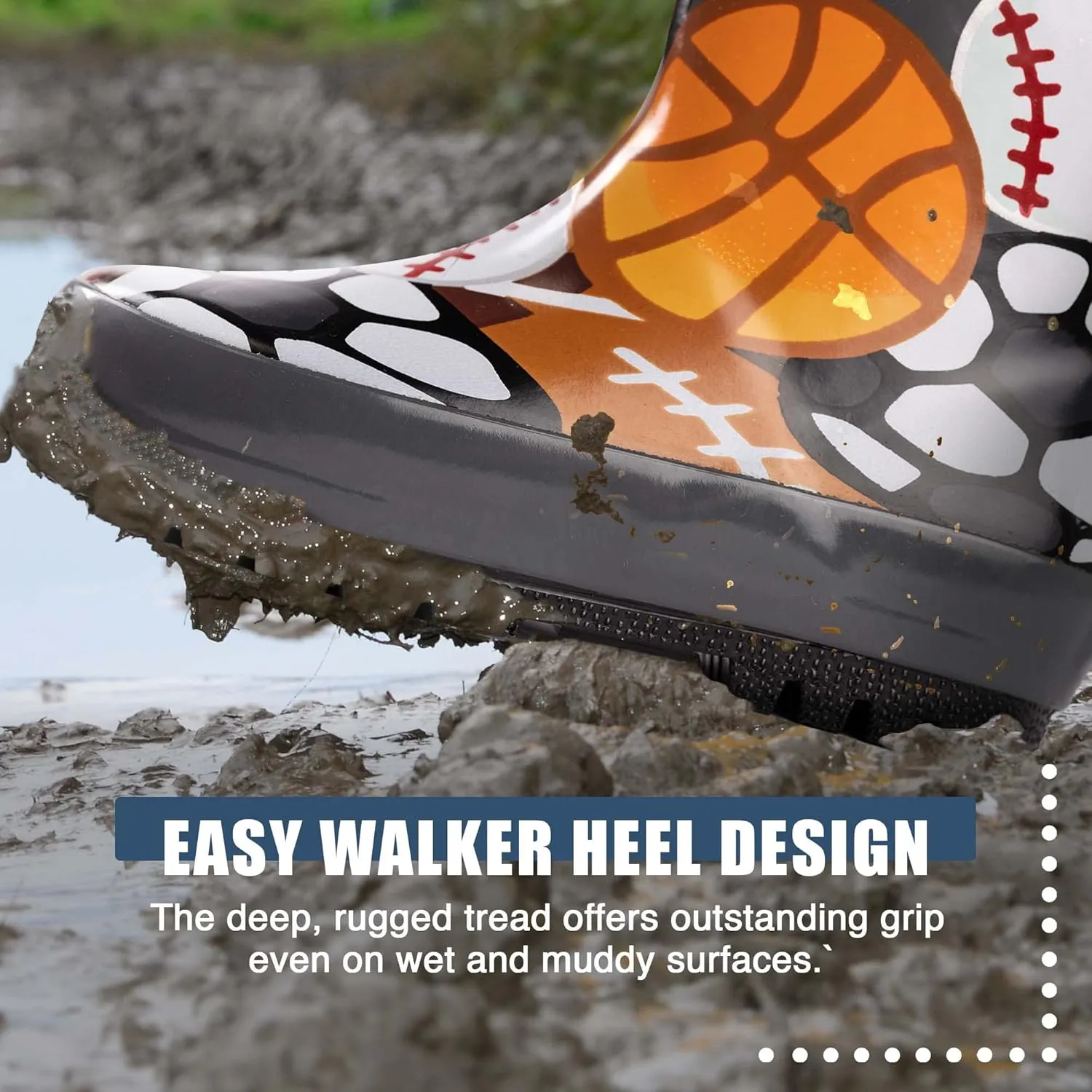 NORTY Rubber Rain Boots for Kids - Waterproof Rubber Boots Boys and Girls Solid & Printed Rainboots for Toddlers and Kids