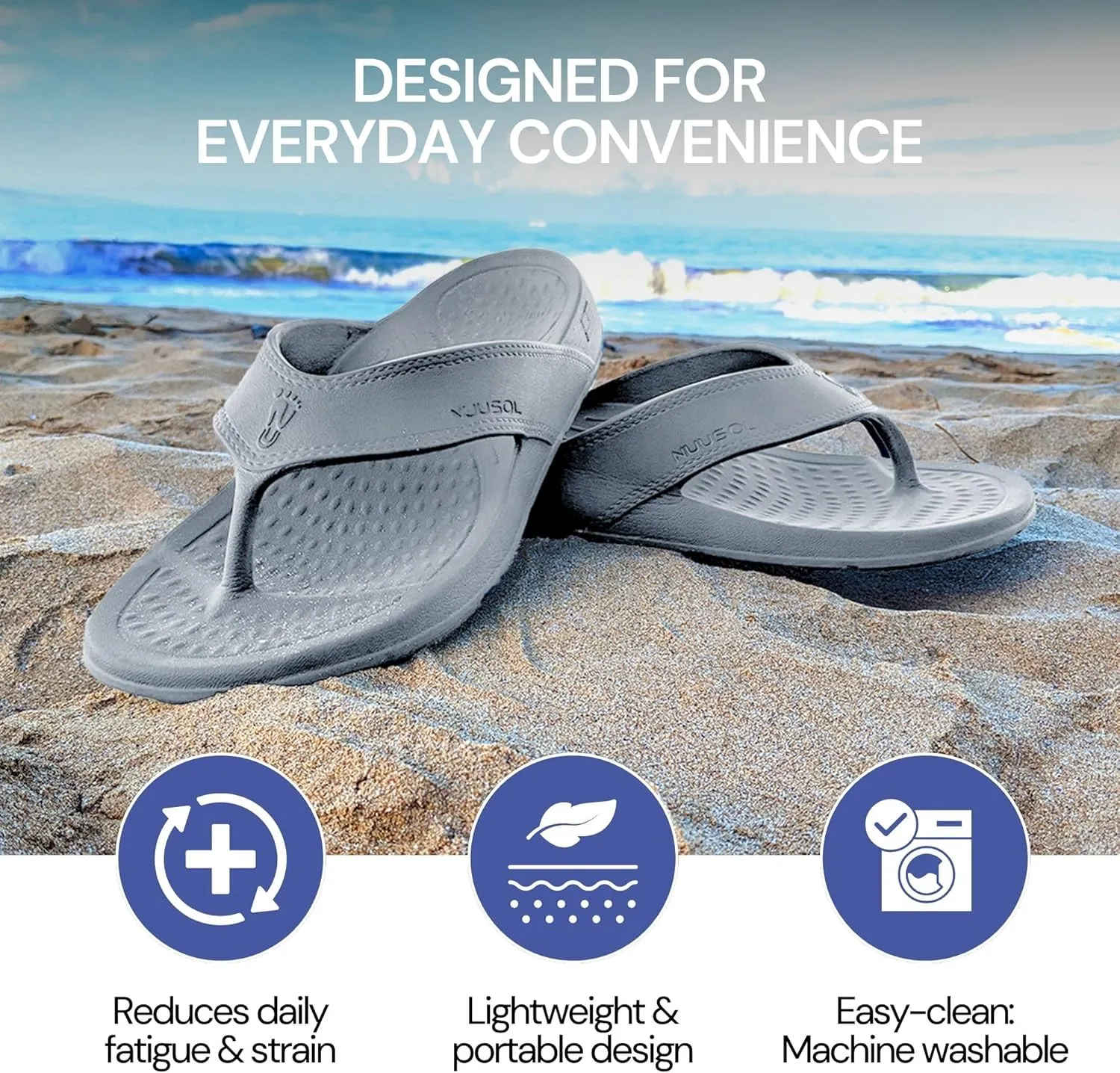 NUUSOL Unisex Cascade Flip Flops; Non-Slip Hiking/Plantar Fasciitis Footwear; Soft Cushion, Lightweight & Comfortable; Arch Support & Textured Footbed, Pain Relief for Joint, Neck & Back Injuries