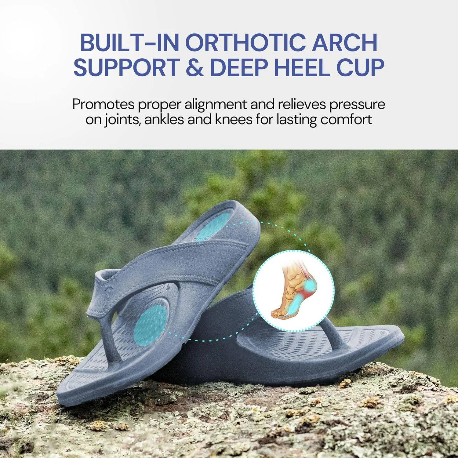 NUUSOL Unisex Cascade Flip Flops; Non-Slip Hiking/Plantar Fasciitis Footwear; Soft Cushion, Lightweight & Comfortable; Arch Support & Textured Footbed, Pain Relief for Joint, Neck & Back Injuries