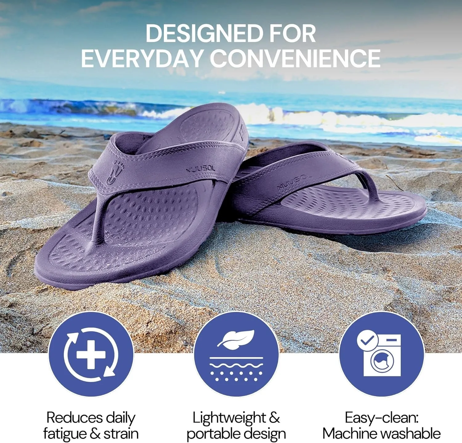 NUUSOL Unisex Cascade Flip Flops; Non-Slip Hiking/Plantar Fasciitis Footwear; Soft Cushion, Lightweight & Comfortable; Arch Support & Textured Footbed, Pain Relief for Joint, Neck & Back Injuries
