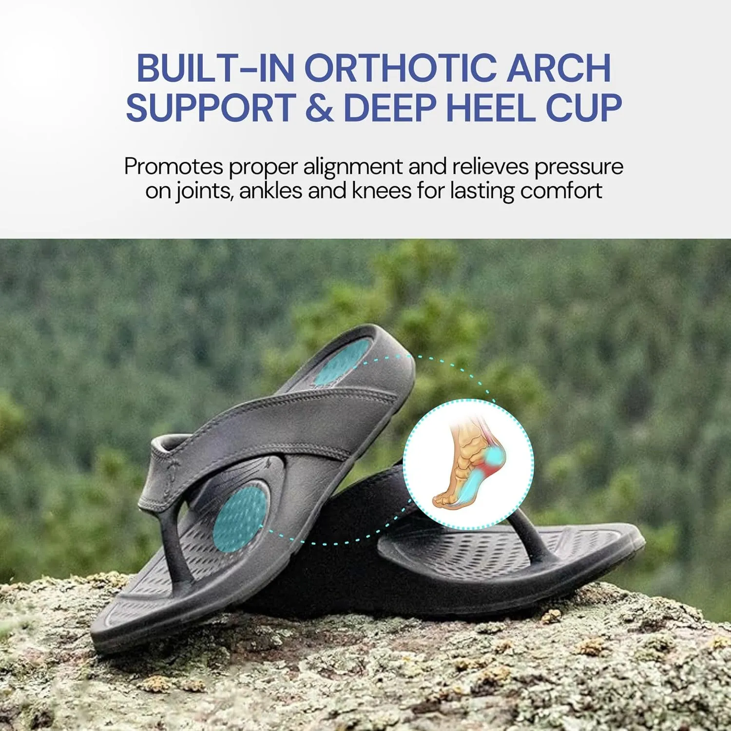 NUUSOL Unisex Cascade Flip Flops; Non-Slip Hiking/Plantar Fasciitis Footwear; Soft Cushion, Lightweight & Comfortable; Arch Support & Textured Footbed, Pain Relief for Joint, Neck & Back Injuries
