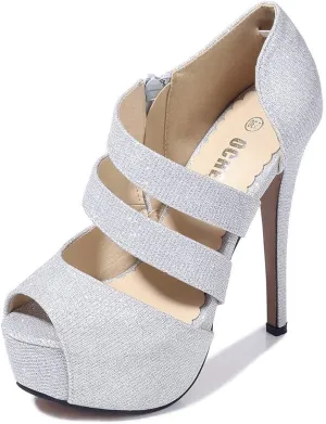 OCHENTA Women's Peep Toe Prom Heels Platform High Heels Sandal Pumps Zipper Hollow Out Sexy Heels