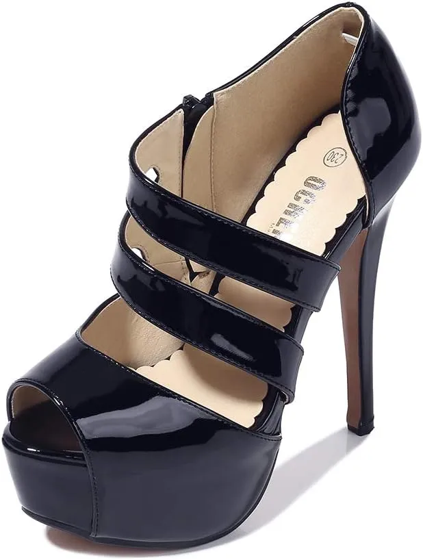 OCHENTA Women's Peep Toe Prom Heels Platform High Heels Sandal Pumps Zipper Hollow Out Sexy Heels