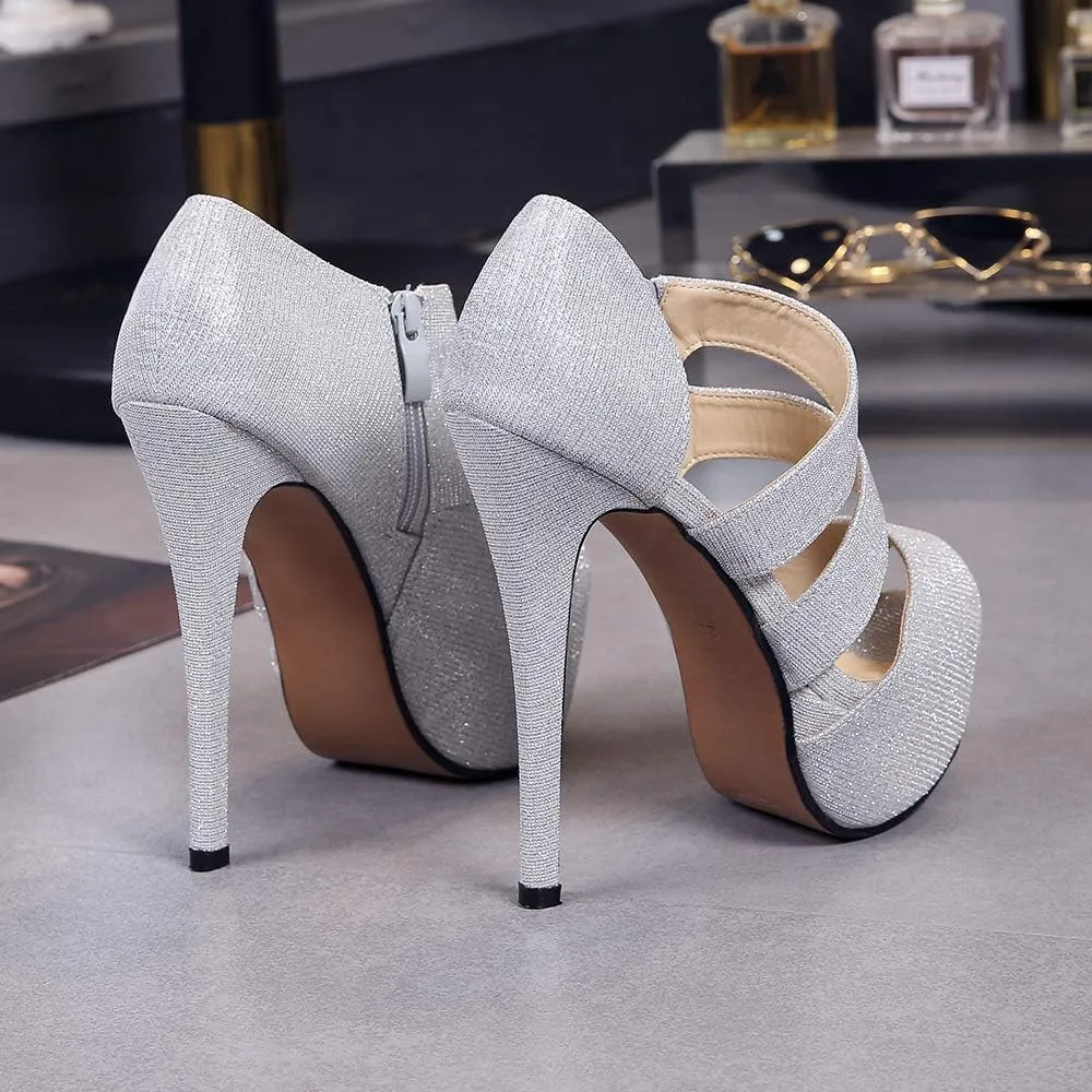 OCHENTA Women's Peep Toe Prom Heels Platform High Heels Sandal Pumps Zipper Hollow Out Sexy Heels