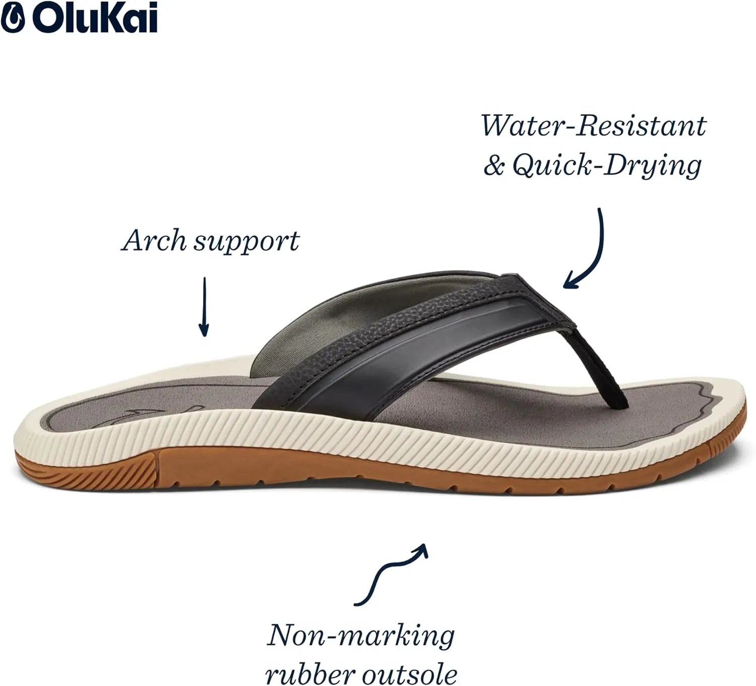 OLUKAI Kukulu Men's Beach Sandal, Water-Friendly Shoe & Wet Grip Soles, All-Day Wear & Comfortable Fit