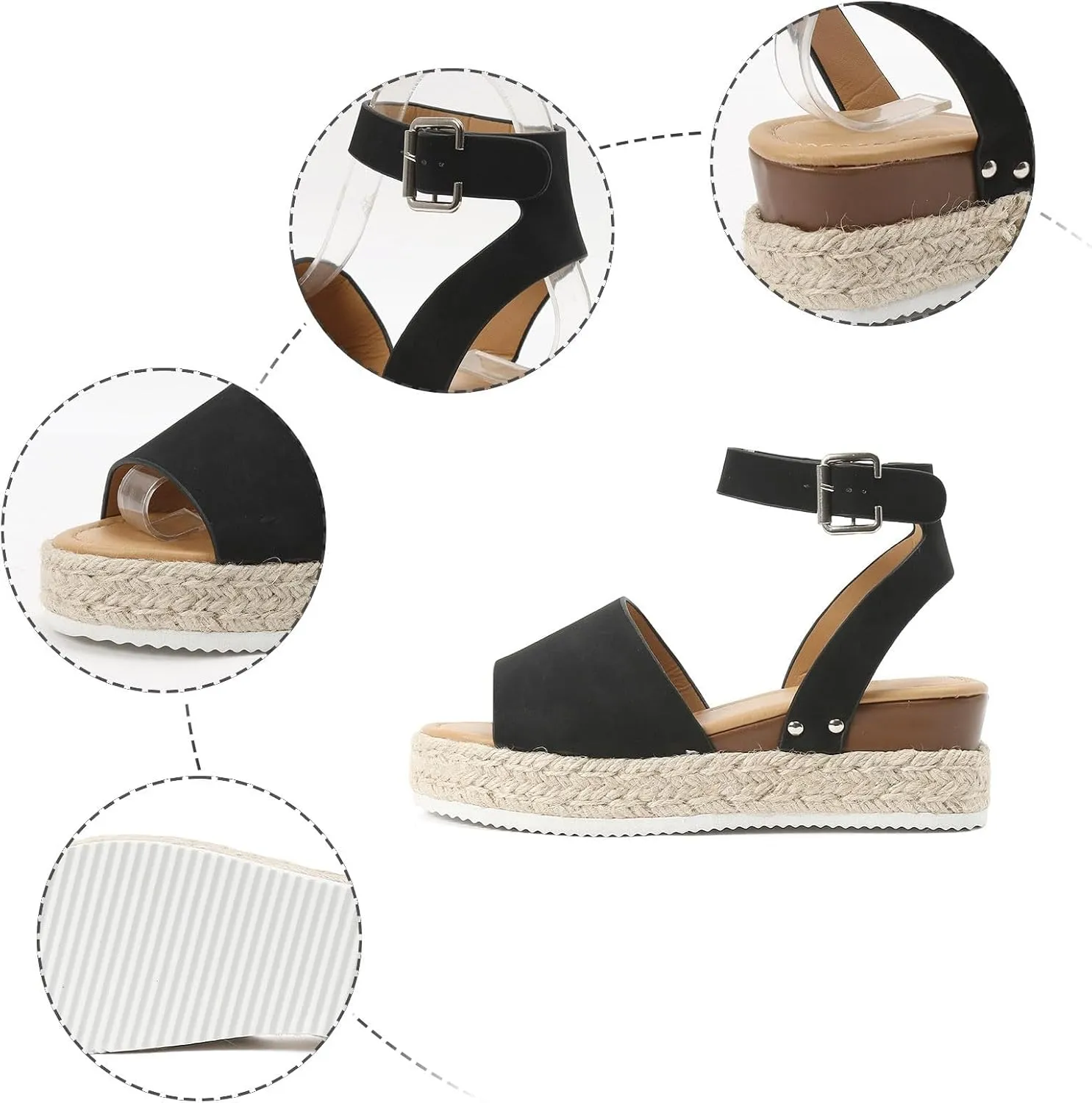Open Toe Buckle Ankle Strap Espadrilles Flatform Wedge Casual Sandals for Women 2025 Platform Wedge Sandals Women Faux Leather Summer Dressy Elegant Flats