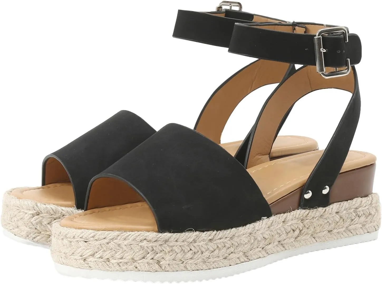 Open Toe Buckle Ankle Strap Espadrilles Flatform Wedge Casual Sandals for Women 2025 Platform Wedge Sandals Women Faux Leather Summer Dressy Elegant Flats
