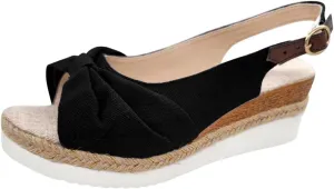 Orthopedic Sandals for Women, Women Walking Slip On Wedge Sandals Summer Dressy Open Toe Ankle Strap Platform Beach Shoes Fashion Slingback Espadrille Bowknot Casual Shoes
