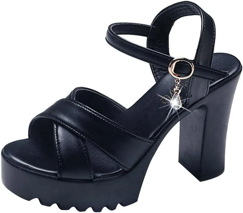 Platform Heels for Women Black Dress Shoes Chunky High Heel Sandals Ankle Strap Wedding Evening Party Dress Pumps