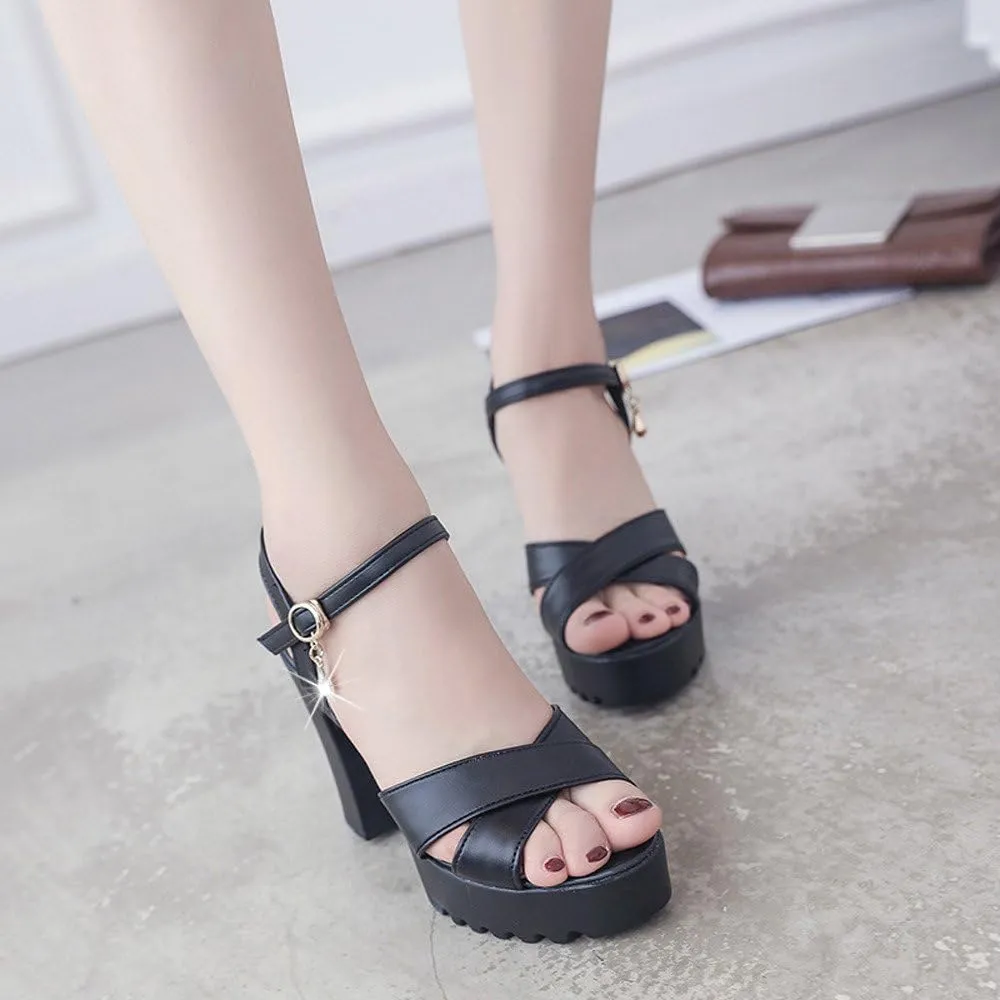 Platform Heels for Women Black Dress Shoes Chunky High Heel Sandals Ankle Strap Wedding Evening Party Dress Pumps