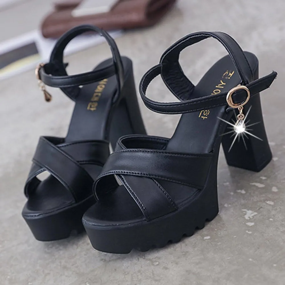 Platform Heels for Women Black Dress Shoes Chunky High Heel Sandals Ankle Strap Wedding Evening Party Dress Pumps