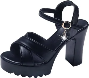 Platform Heels for Women Black Dress Shoes Chunky High Heel Sandals Ankle Strap Wedding Evening Party Dress Pumps