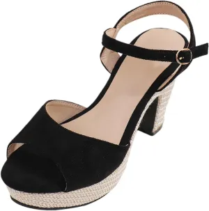 Platform Heels for Women Black Dress Shoes Chunky High Heel Sandals Ankle Strap Wedding Evening Party Dress Pumps