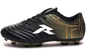 RUNIC Soccer Cleats for Men and Boys – Firm Ground Cleats with Multi-Shaped Studs - Textured Forefoot- Soft Lining -Flexible Upper - Reinforced Stitching - Black/Gold - 6