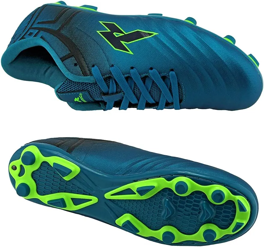 RUNIC Soccer Cleats for Men and Boys – Firm Ground Cleats with Multi-Shaped Studs - Textured Forefoot- Soft Lining -Flexible Upper - Reinforced Stitching - Black/Gold - 6