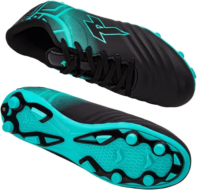 RUNIC Soccer Cleats for Men and Boys – Firm Ground Cleats with Multi-Shaped Studs - Textured Forefoot- Soft Lining -Flexible Upper - Reinforced Stitching - Black/Gold - 6