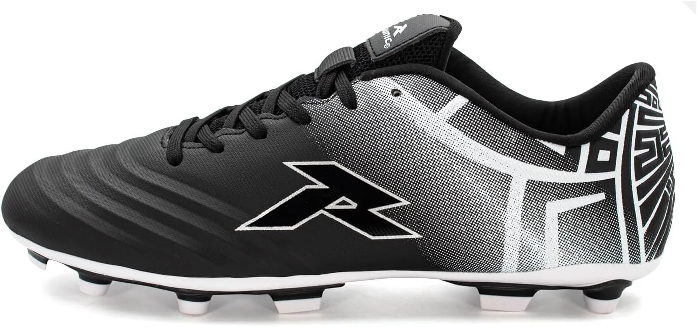 RUNIC Soccer Cleats for Men and Boys – Firm Ground Cleats with Multi-Shaped Studs - Textured Forefoot- Soft Lining -Flexible Upper - Reinforced Stitching - Black/Gold - 6