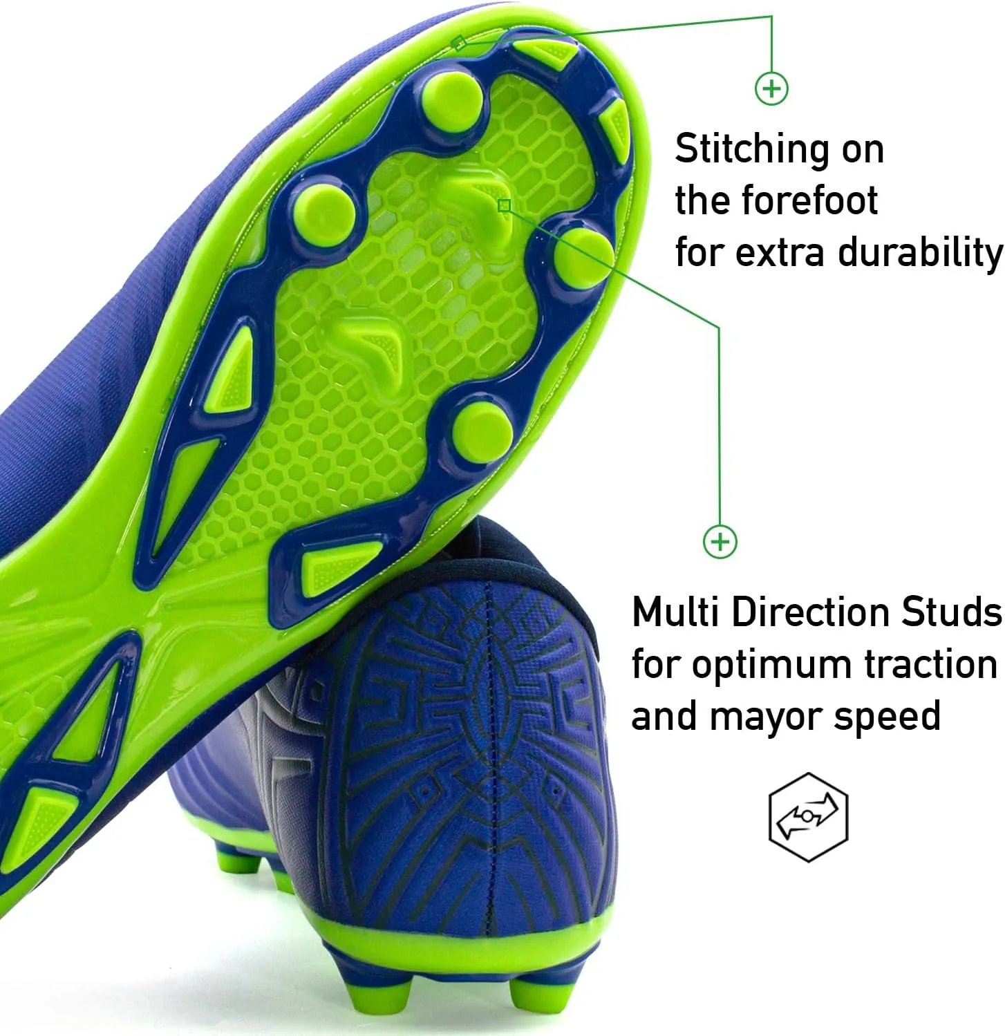 RUNIC Soccer Cleats for Men and Boys – Firm Ground Cleats with Multi-Shaped Studs - Textured Forefoot- Soft Lining -Flexible Upper - Reinforced Stitching - Black/Gold - 6
