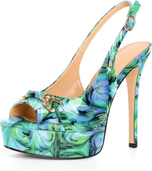 SAMMITOP Women's Peep Toe High Heel Slingback Pumps Platform Stiletto Party Date Sexy Dress Shoes 5 Inch