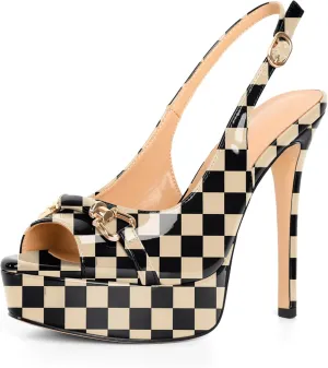 SAMMITOP Women's Peep Toe High Heel Slingback Pumps Platform Stiletto Party Date Sexy Dress Shoes 5 Inch