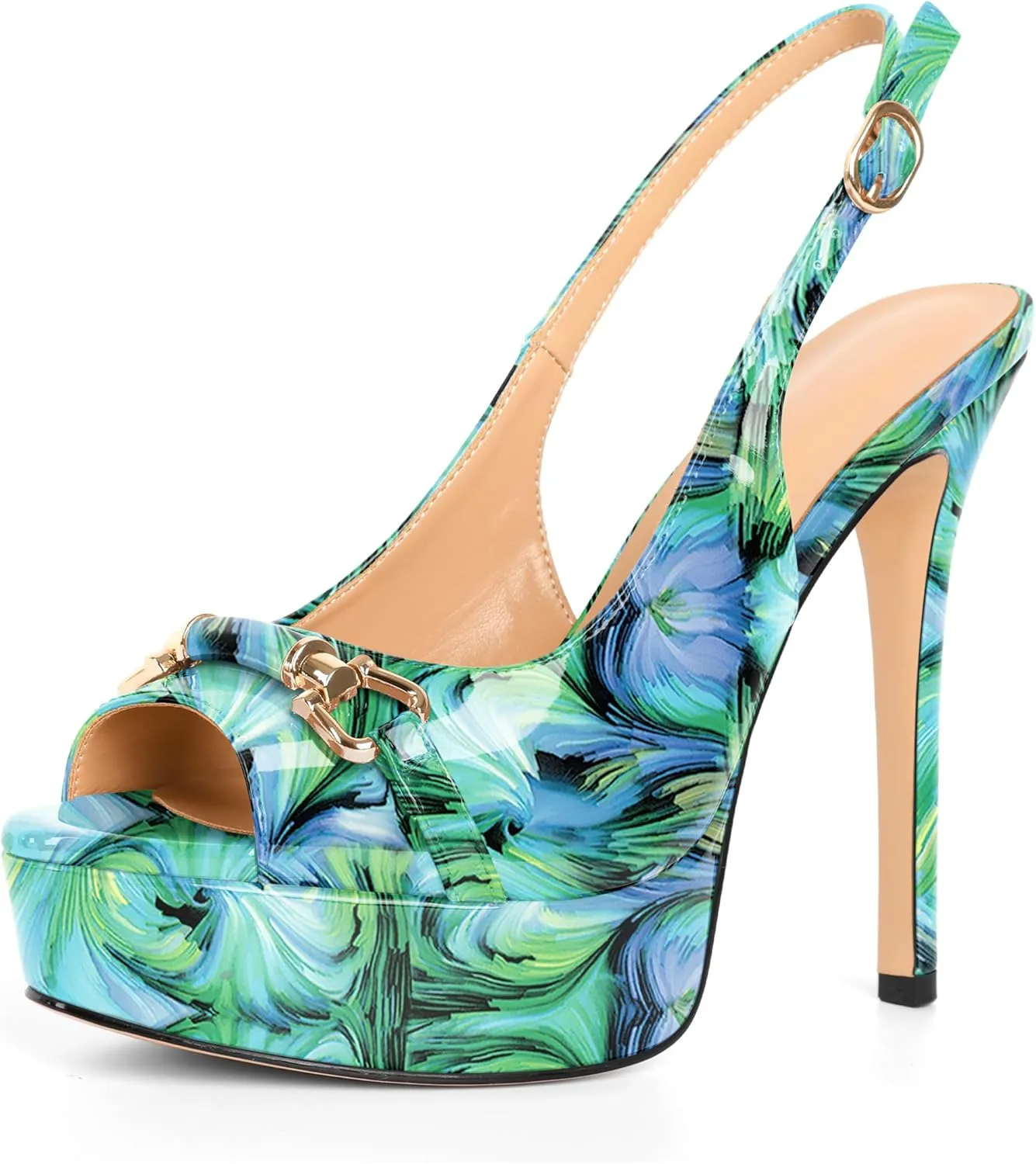 SAMMITOP Women's Peep Toe High Heel Slingback Pumps Platform Stiletto Party Date Sexy Dress Shoes 5 Inch