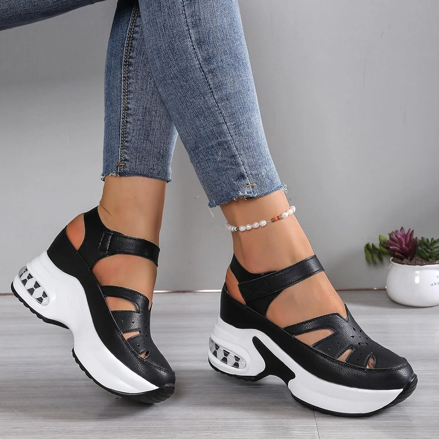 Sandals for Women 2025 Womens Sport Sandals Hiking Hollow Casual Thick Soled Open Toe Hook and Loop Outdoor Running Shoes