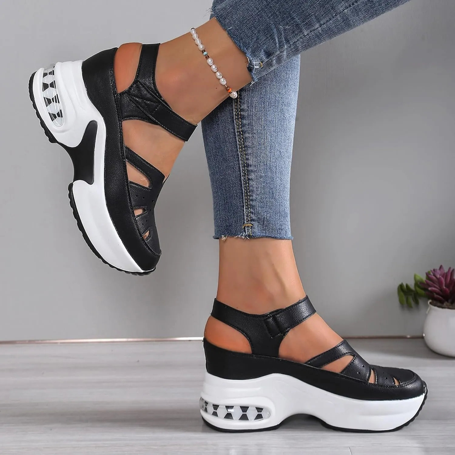 Sandals for Women 2025 Womens Sport Sandals Hiking Hollow Casual Thick Soled Open Toe Hook and Loop Outdoor Running Shoes