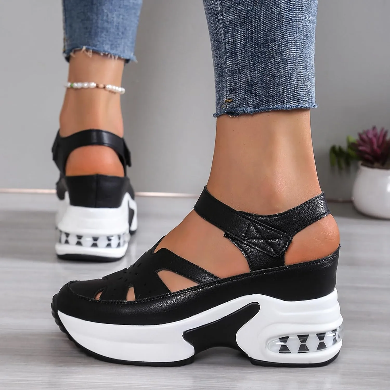 Sandals for Women 2025 Womens Sport Sandals Hiking Hollow Casual Thick Soled Open Toe Hook and Loop Outdoor Running Shoes
