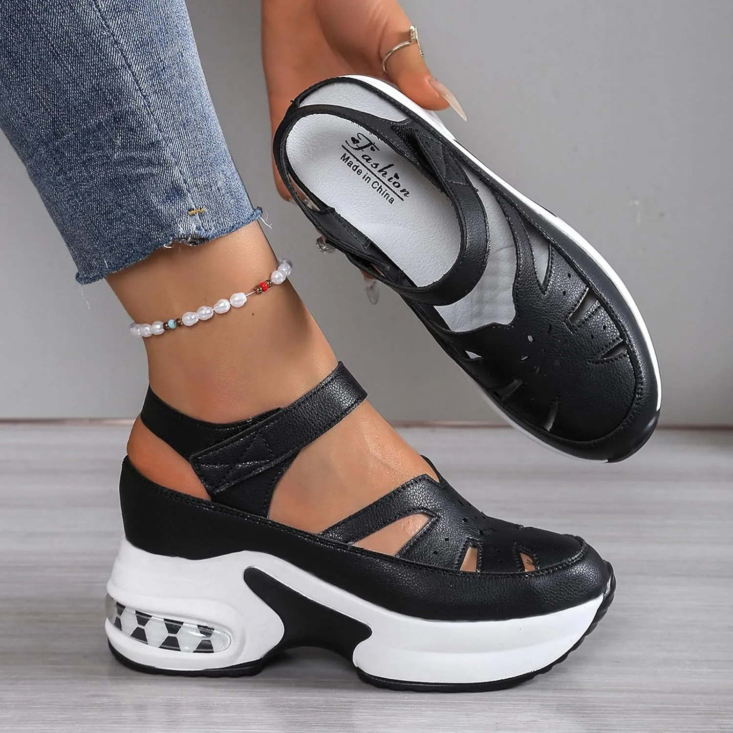 Sandals for Women 2025 Womens Sport Sandals Hiking Hollow Casual Thick Soled Open Toe Hook and Loop Outdoor Running Shoes