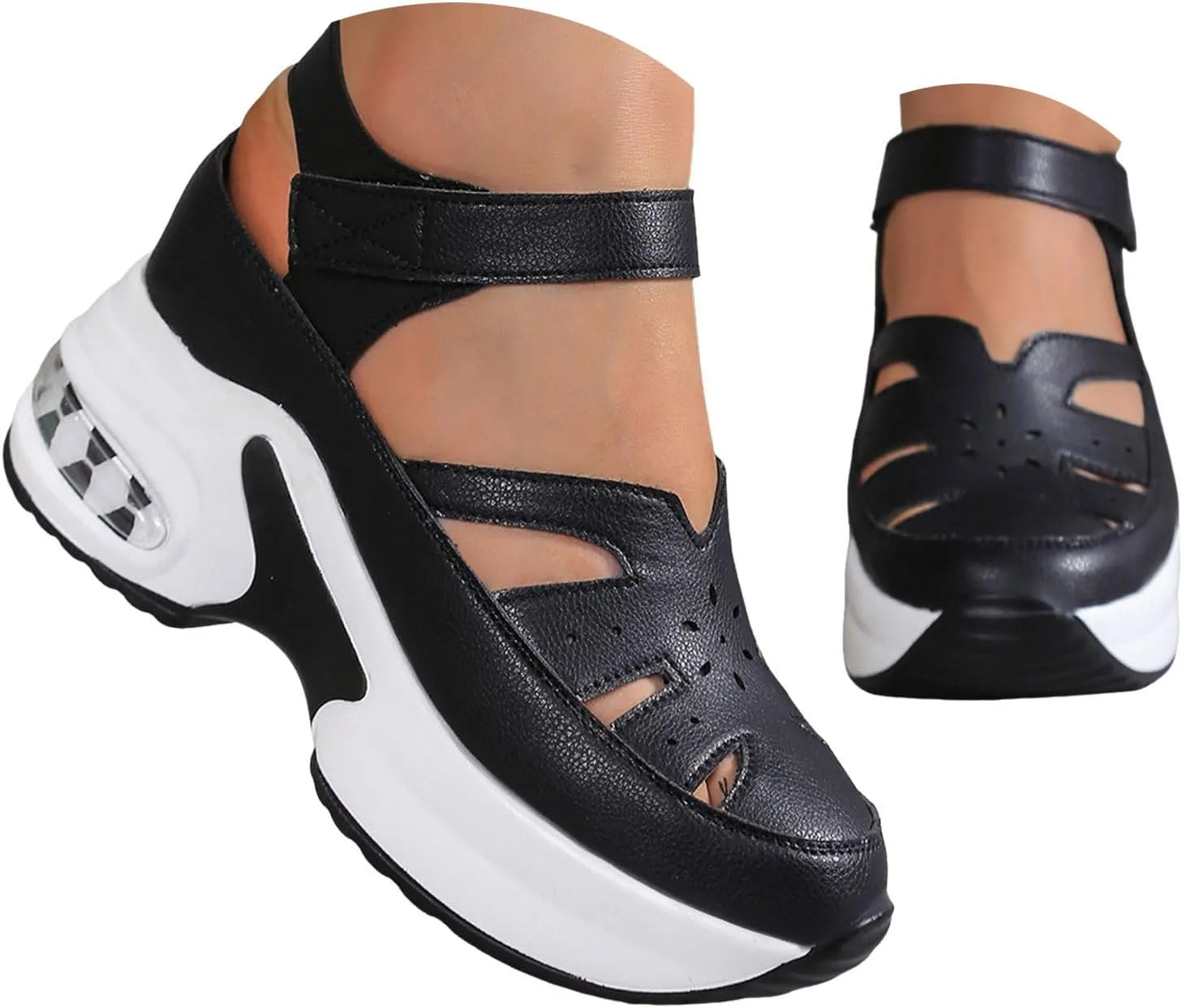 Sandals for Women 2025 Womens Sport Sandals Hiking Hollow Casual Thick Soled Open Toe Hook and Loop Outdoor Running Shoes