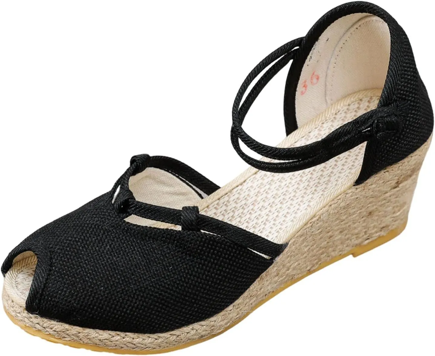 Sandals for Women Dressy Summer Breathable Fish Mouth Canvas Platform Wedge Sandals Ankle Strap Adjustable Non Slip Espadrille Shoes Wide Width Wedge Sandal