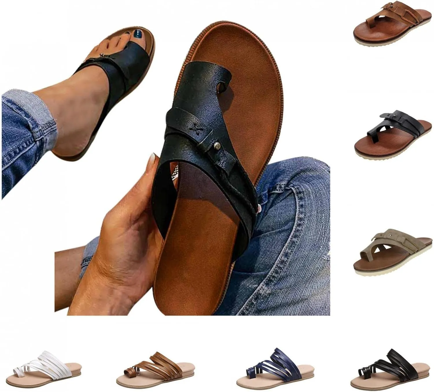 Sandals for Women Retro Bohemian Thong Sandals Roman Beach Gladiator Sandal Open Toe Summer Casual Flat Slipper