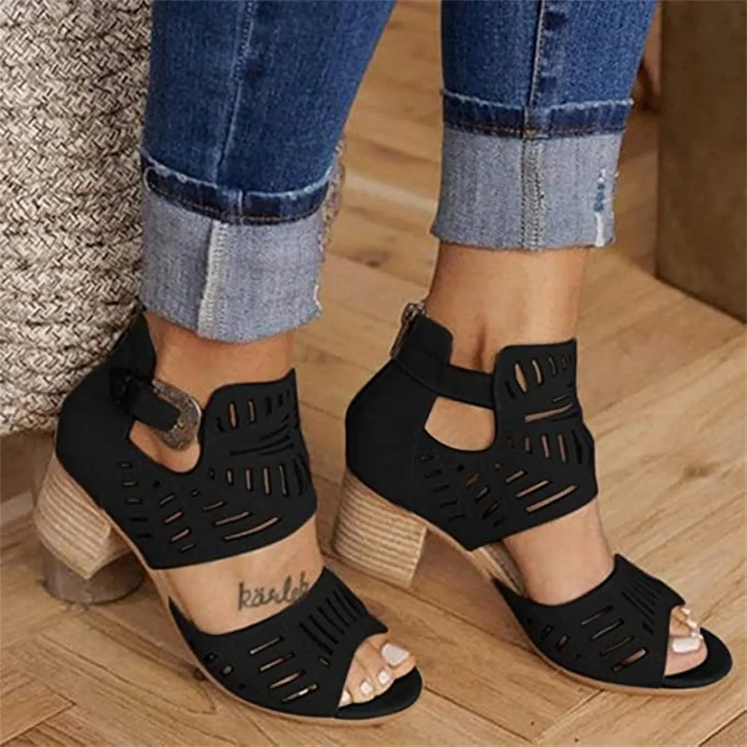 Sandals For Women,Womens Fashion Ankle Strap Heel Sandals Low Block Heel Casual Dressy Summer Open Toe Strappy Sandals