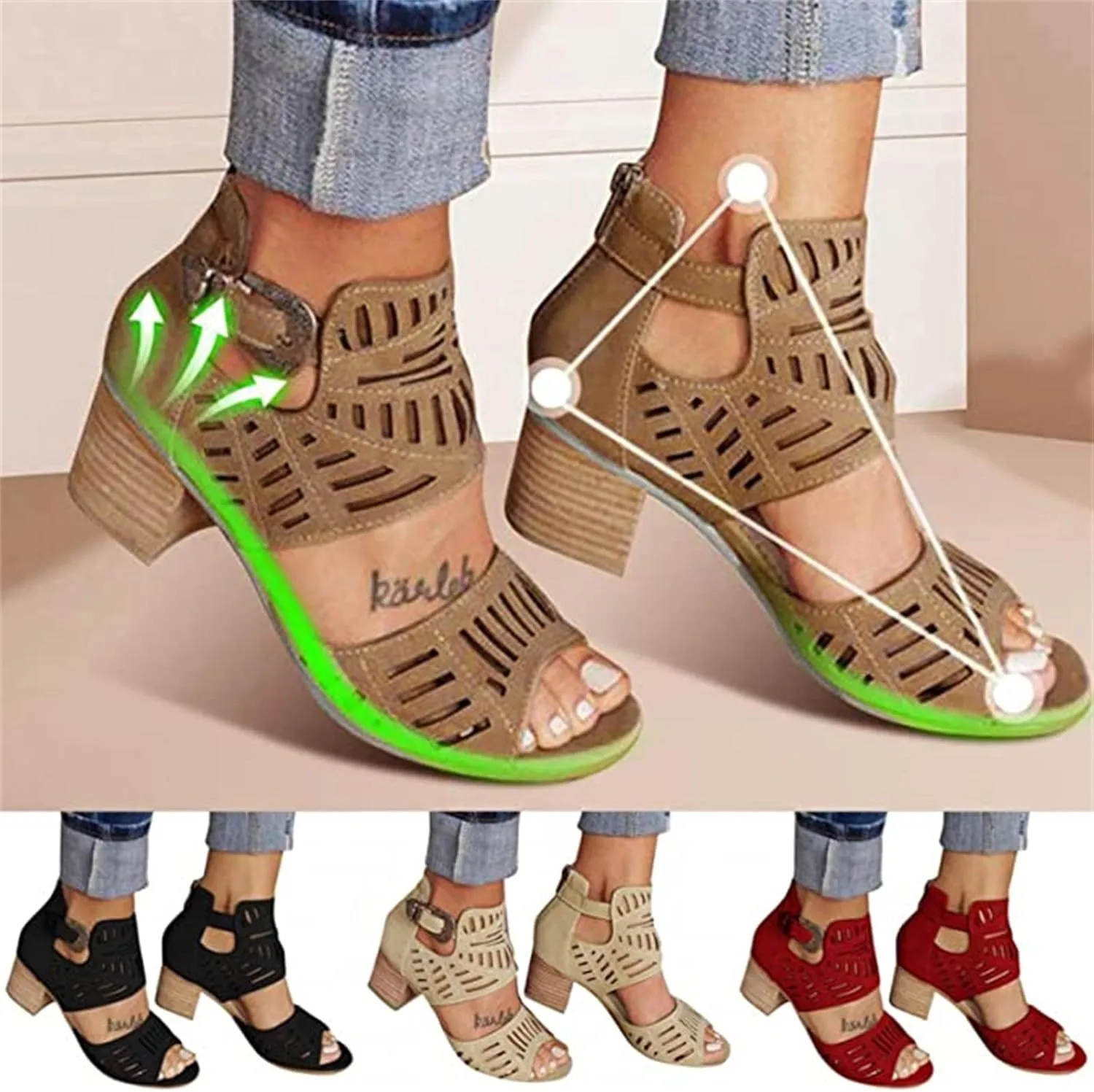 Sandals For Women,Womens Fashion Ankle Strap Heel Sandals Low Block Heel Casual Dressy Summer Open Toe Strappy Sandals