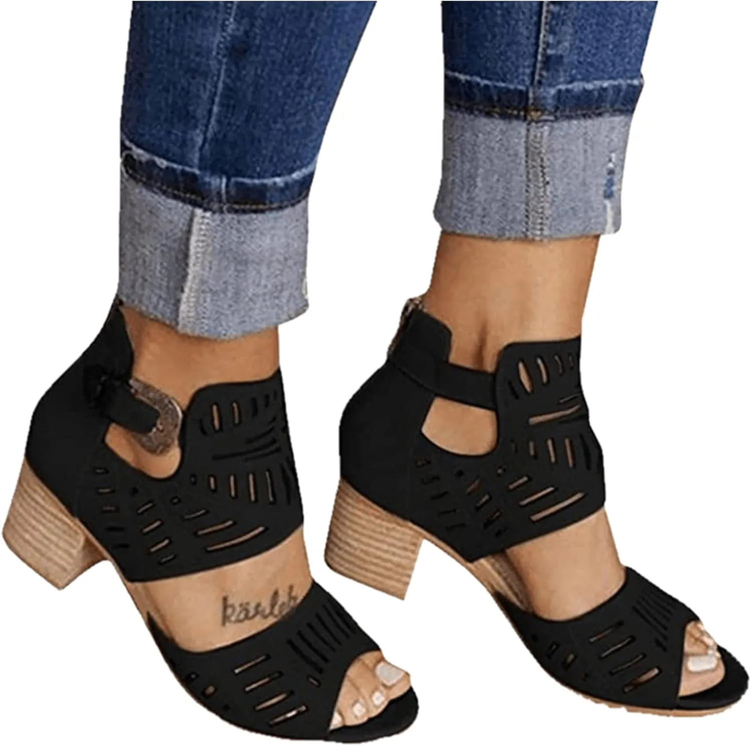 Sandals For Women,Womens Fashion Ankle Strap Heel Sandals Low Block Heel Casual Dressy Summer Open Toe Strappy Sandals