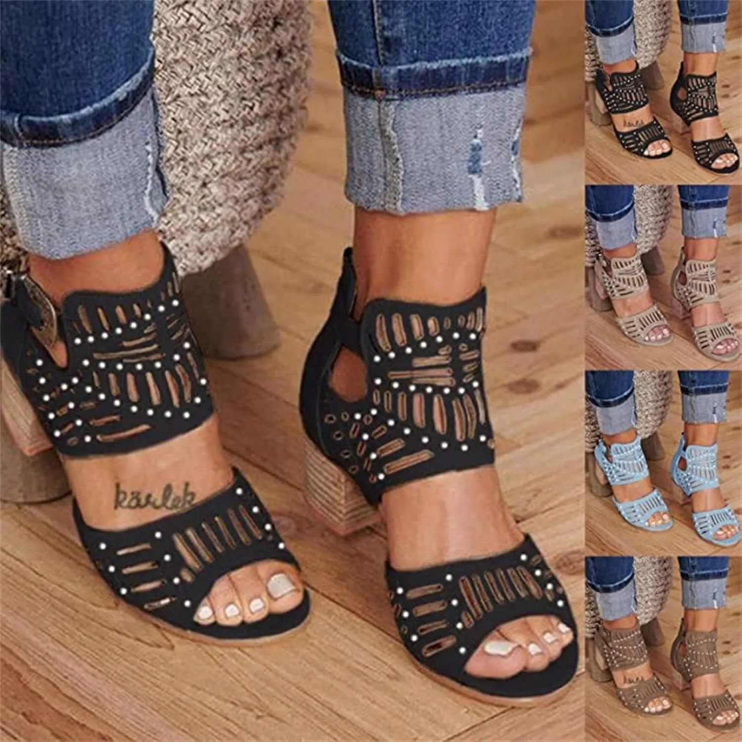 Sandals For Women,Womens Open Toe Ankle Strap Chunky Block High Heel Dress Party Sandals Dressy Summer Strappy Sandals