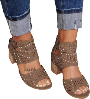 Sandals For Women,Womens Open Toe Ankle Strap Chunky Block High Heel Dress Party Sandals Dressy Summer Strappy Sandals