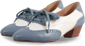 SHODENSE Women Chunky Heel Oxford Loafers Round Toe Lace Up Oxford Pumps Wingtips 2 inch Stacked Block Heel Dress Oxford Shoes Two Tone Retro British Oxford Heels Matte Office Casual 4-11 M US